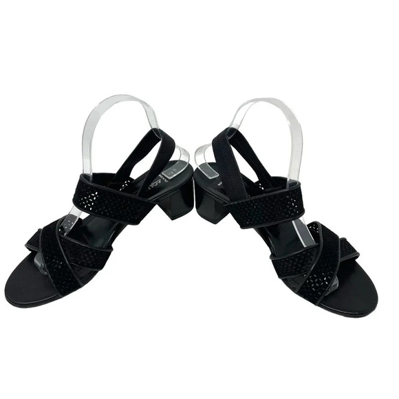 Aquatalia Cameo Block Heel Sandals Strappy Perforated Leather Black Size US 8.5 - Picture 4 of 10